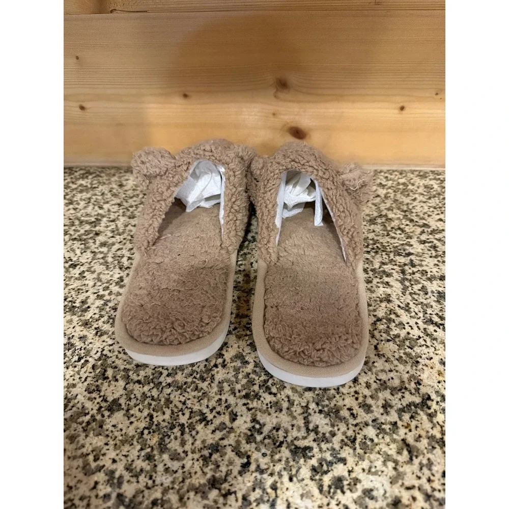 Kids‎ Toddler Brown Bear Slippers Plush Fleece Cozy Indoor Shoes Size 40-41